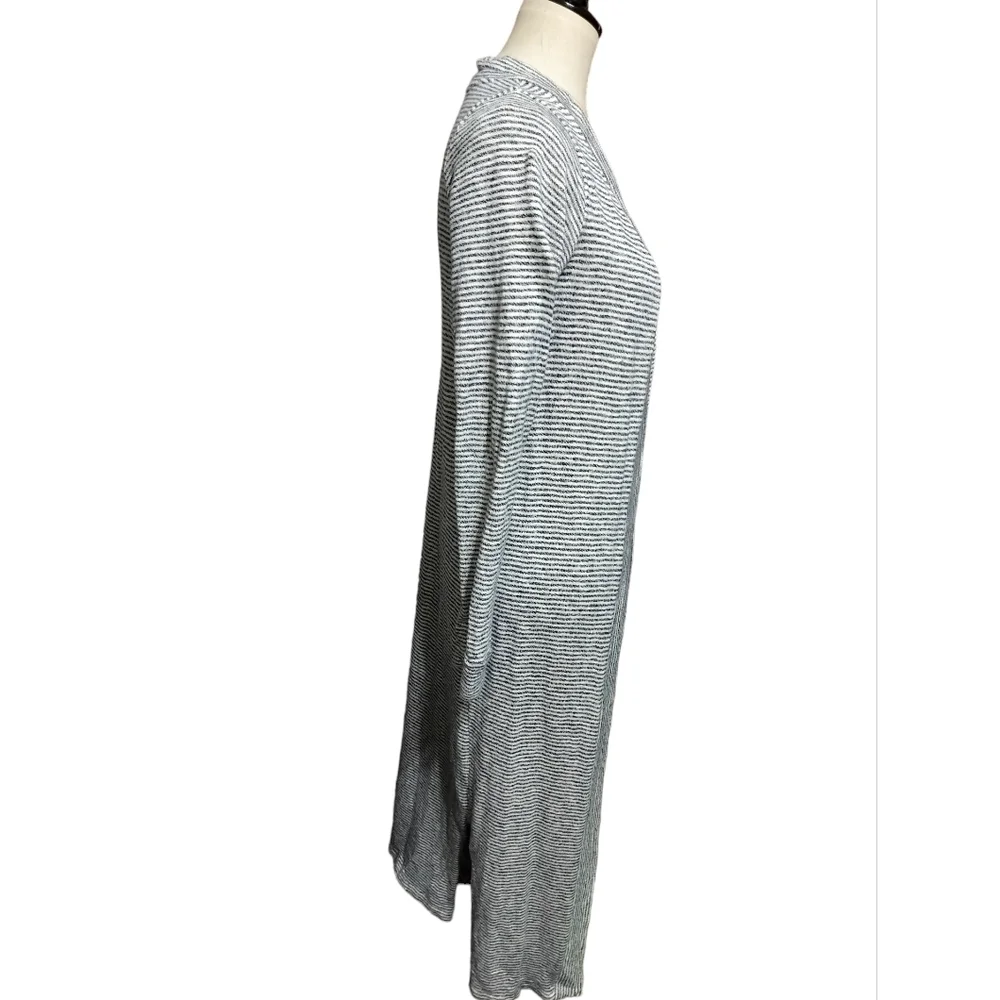 1826) LOFT Long Open Striped Gray Cream Cardigan Sweater Size Medium